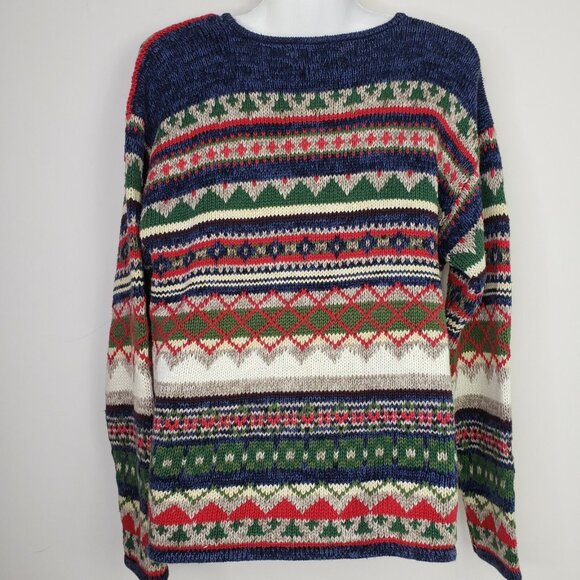 Heirloom Collectibles Christmas Sweater Large 3D Tree Poinsettias Full Zip VTG - Picture 7 of 10